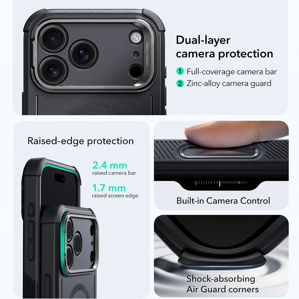 Husa MagSafe pentru Apple iPhone 17 Pro Max, ESR, Cyber Armor Kickstand, Neagra