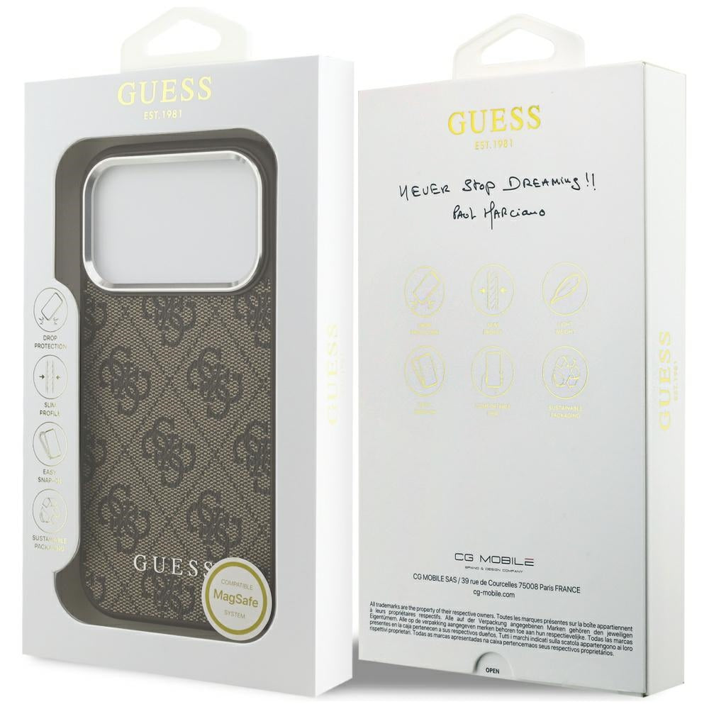 Husa MagSafe pentru Apple iPhone 17 Pro Max, Guess, 4G Classic Logo, Maro