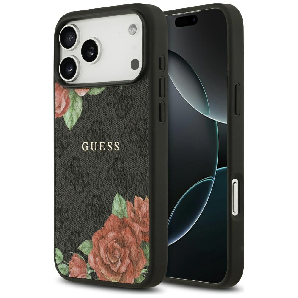 Husa MagSafe pentru Apple iPhone 17 Pro Max, Guess, 4G Flowers Print, Neagra