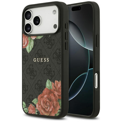 Husa MagSafe pentru Apple iPhone 17 Pro Max, Guess, 4G Flowers Print, Neagra