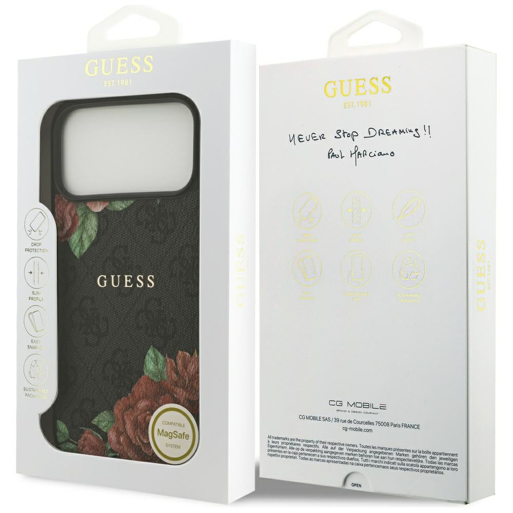 Husa MagSafe pentru Apple iPhone 17 Pro Max, Guess, 4G Flowers Print, Neagra
