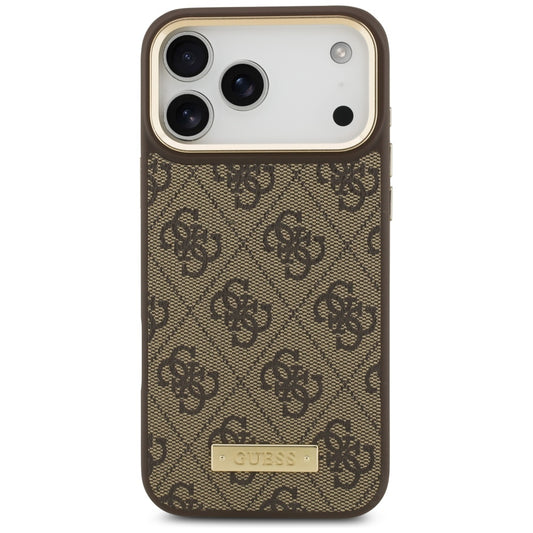 Husa MagSafe pentru Apple iPhone 17 Pro Max, Guess, 4G Logo Plate, Maro
