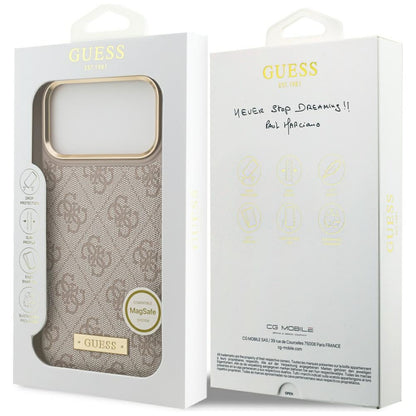 Husa MagSafe pentru Apple iPhone 17 Pro Max, Guess, 4G Logo Plate, Roz