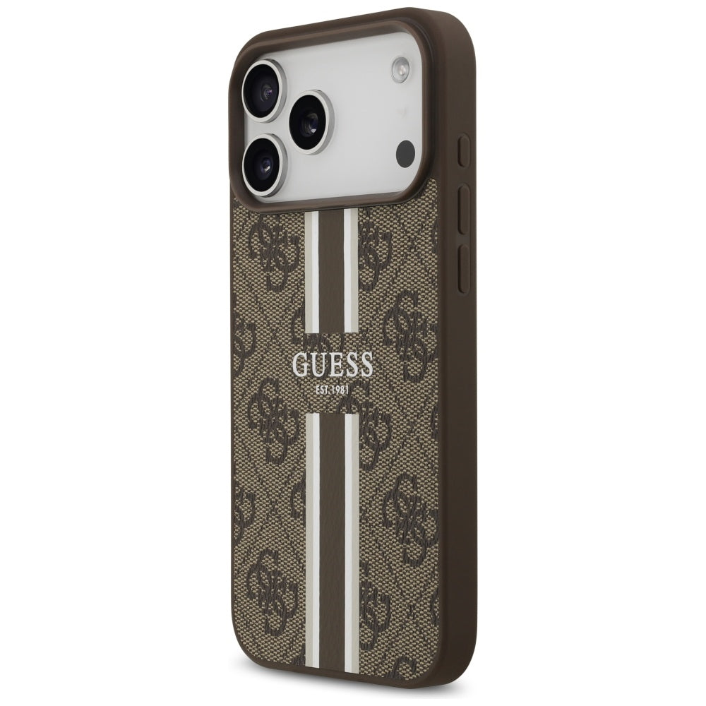 Husa MagSafe pentru Apple iPhone 17 Pro Max, Guess, 4G Printed Stripes, Maro