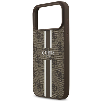 Husa MagSafe pentru Apple iPhone 17 Pro Max, Guess, 4G Printed Stripes, Maro