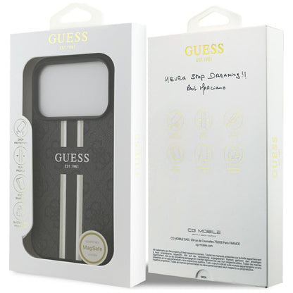 Husa MagSafe pentru Apple iPhone 17 Pro Max, Guess, 4G Printed Stripes, Neagra