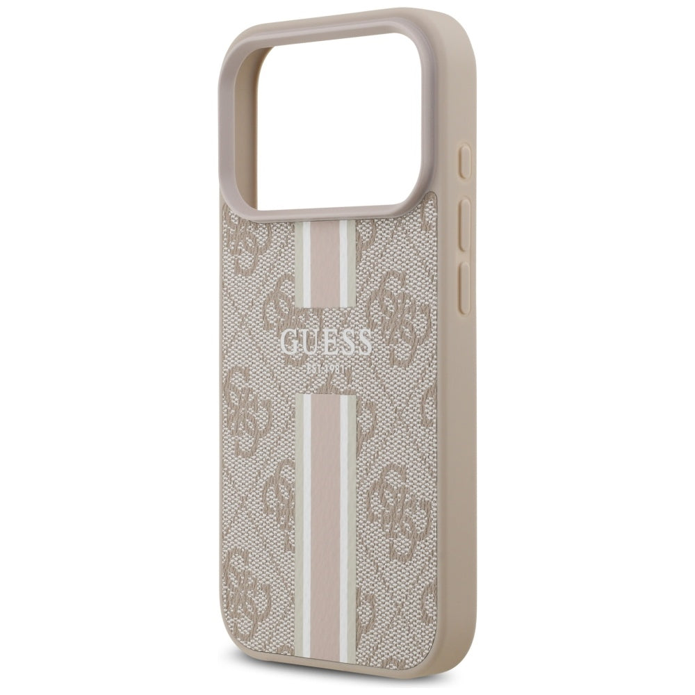 Husa MagSafe pentru Apple iPhone 17 Pro Max, Guess, 4G Printed Stripes, Roz