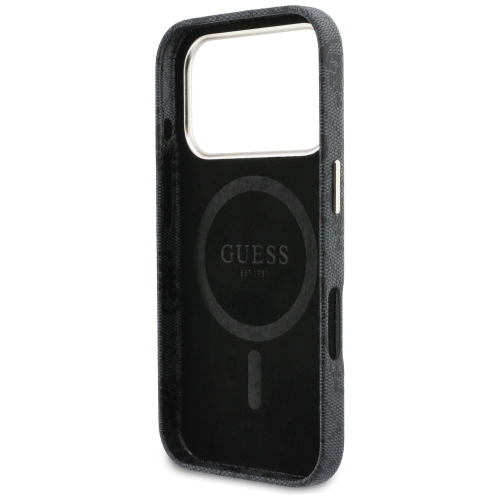 Husa MagSafe pentru Apple iPhone 17 Pro Max, Guess, 4G Script Logo, Neagra