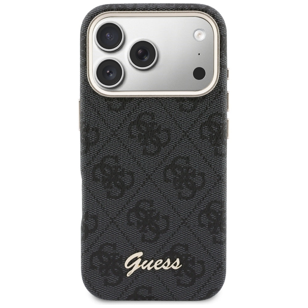 Husa MagSafe pentru Apple iPhone 17 Pro Max, Guess, 4G Script Logo, Neagra