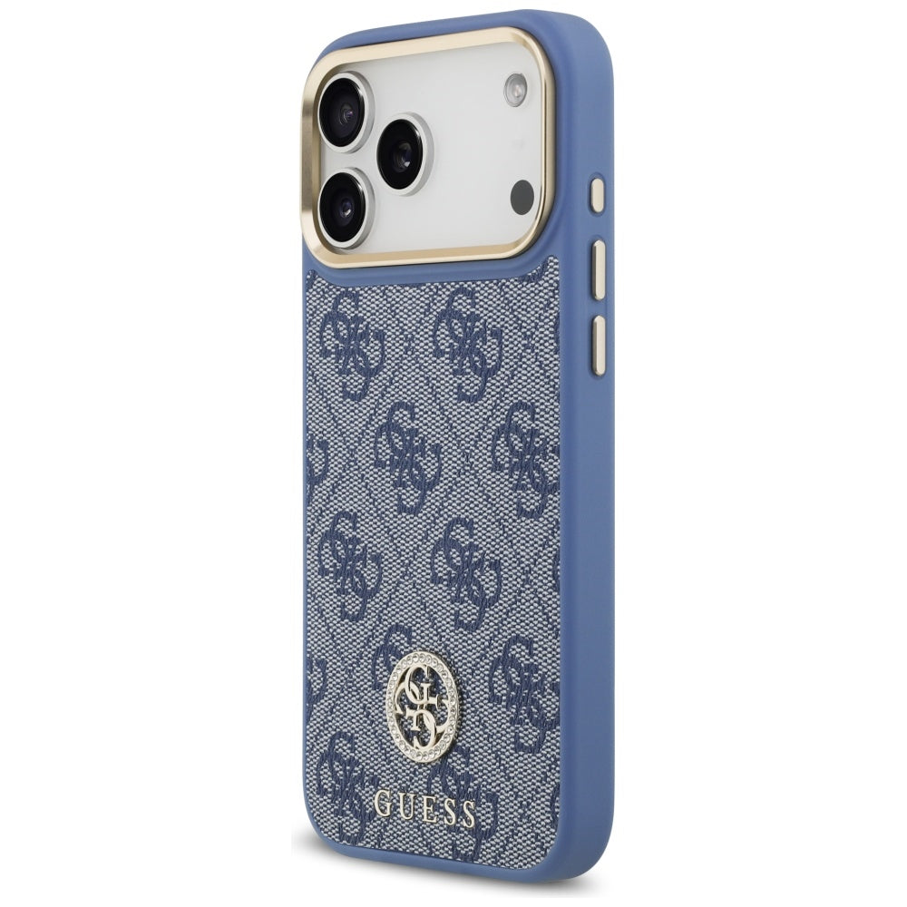 Husa MagSafe pentru Apple iPhone 17 Pro Max, Guess, 4G Strass Logo with Big Strap, Albastra