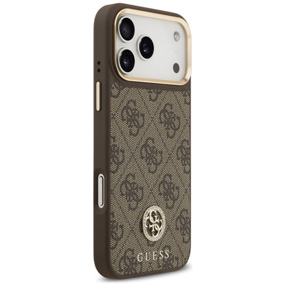Husa MagSafe pentru Apple iPhone 17 Pro Max, Guess, 4G Strass Logo with Big Strap, Maro