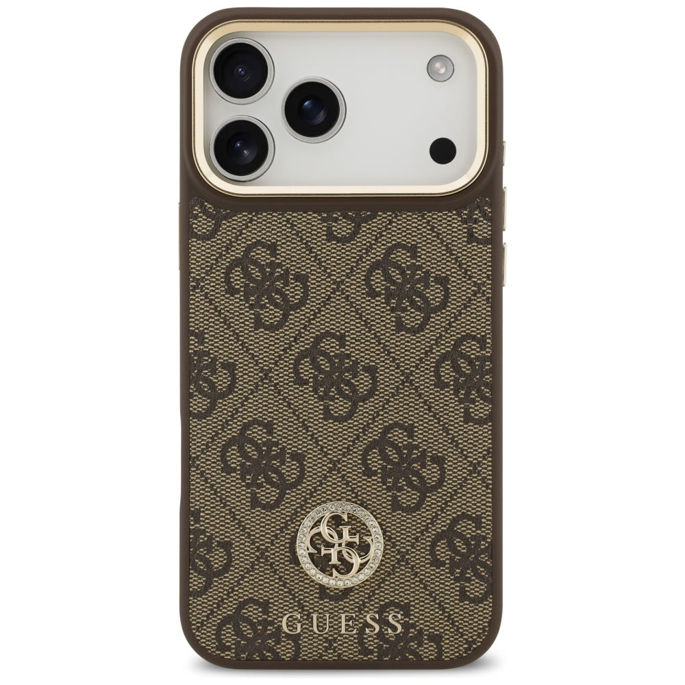 Husa MagSafe pentru Apple iPhone 17 Pro Max, Guess, 4G Strass Logo with Big Strap, Maro
