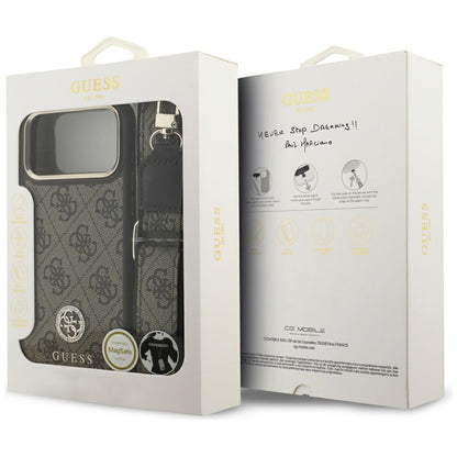 Husa MagSafe pentru Apple iPhone 17 Pro Max, Guess, 4G Strass Logo with Big Strap, Maro