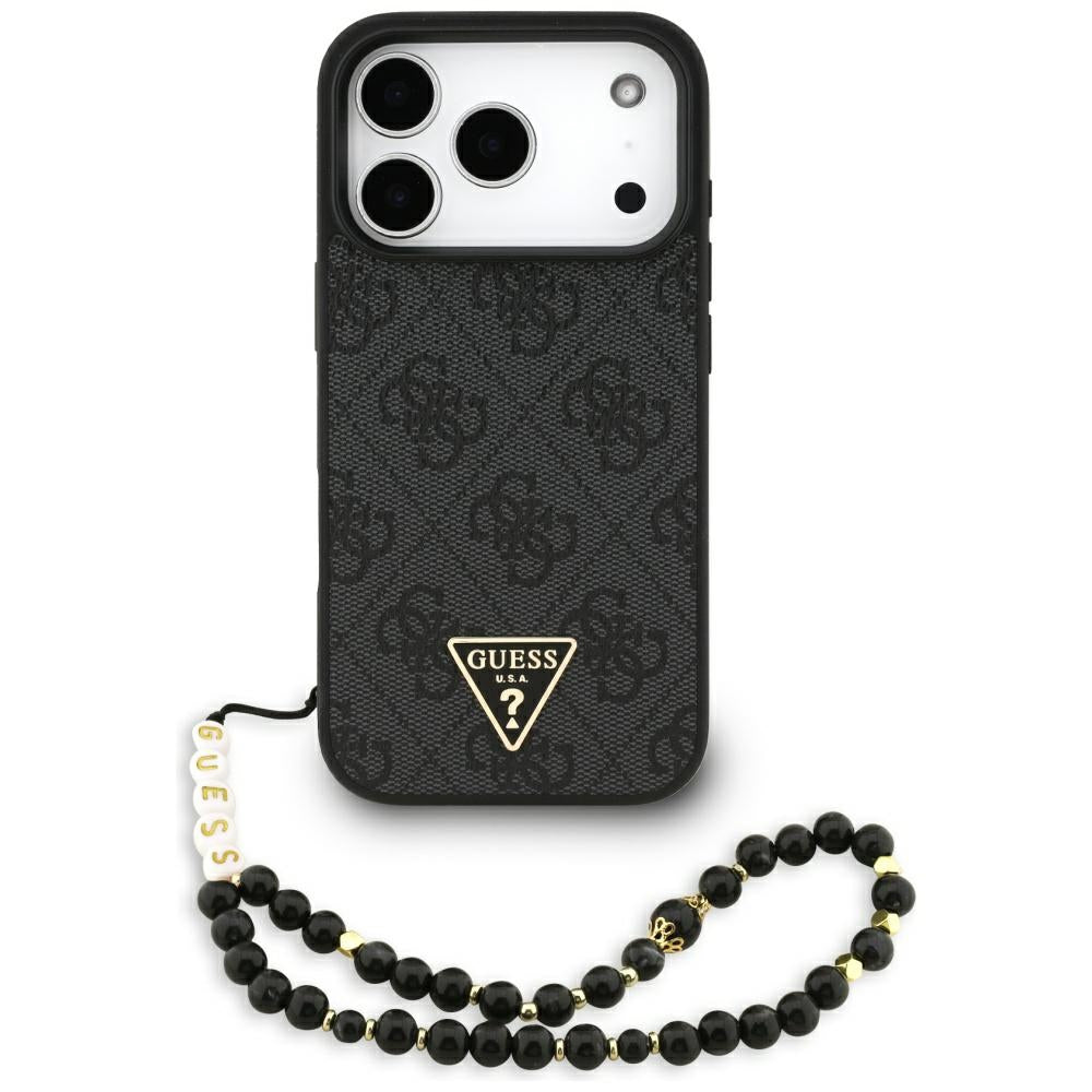 Husa MagSafe pentru Apple iPhone 17 Pro Max, Guess, 4G Triangle Logo with Cord Strap, Neagra