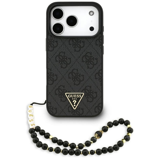 Husa MagSafe pentru Apple iPhone 17 Pro Max, Guess, 4G Triangle Logo with Cord Strap, Neagra