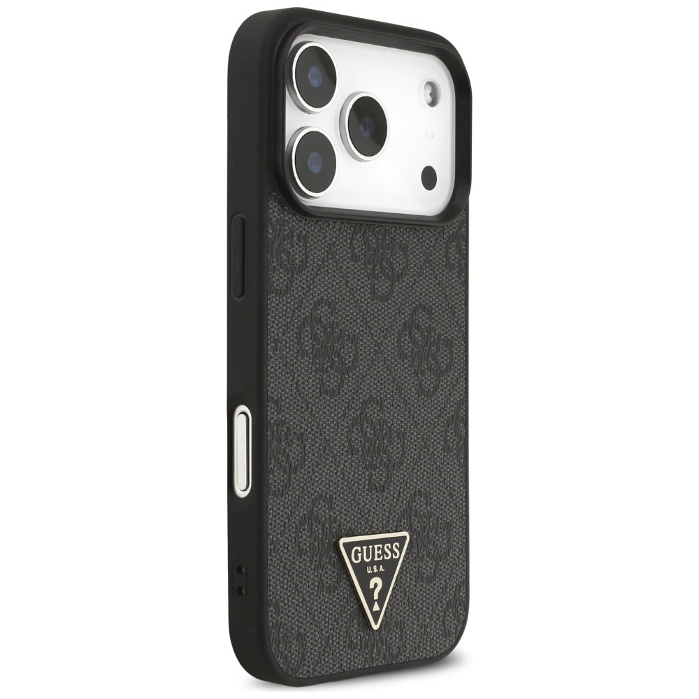 Husa MagSafe pentru Apple iPhone 17 Pro Max, Guess, 4G Triangle Logo with Cord Strap, Neagra