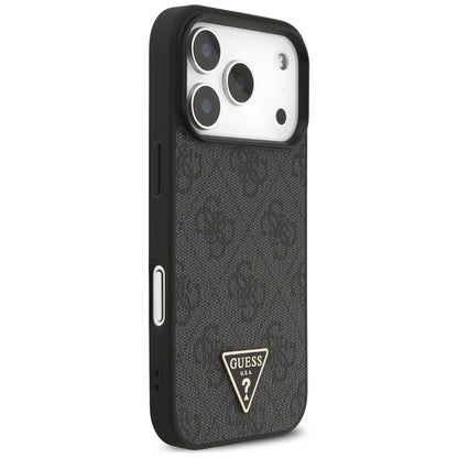 Husa MagSafe pentru Apple iPhone 17 Pro Max, Guess, 4G Triangle Logo with Cord Strap, Neagra