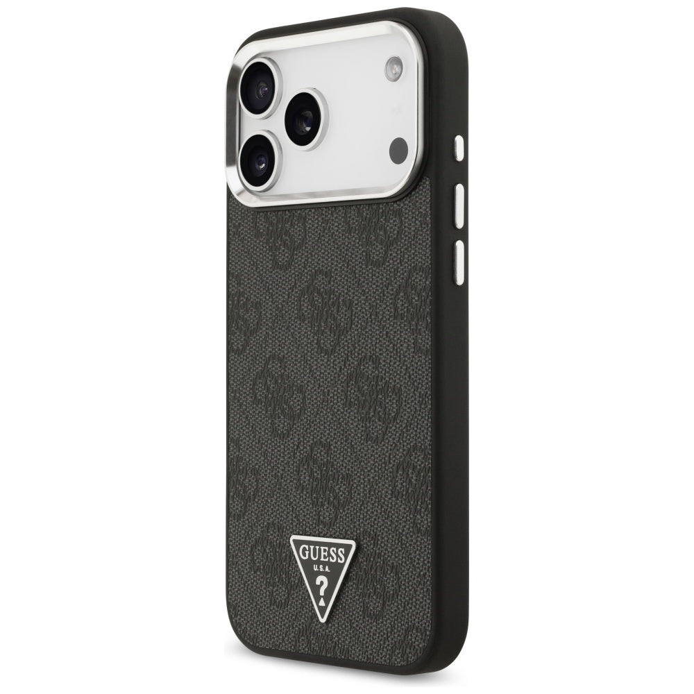 Husa MagSafe pentru Apple iPhone 17 Pro Max, Guess, 4G Triangle Logo, Neagra Argintie