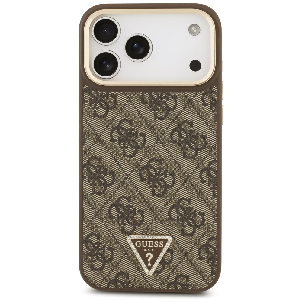 Husa MagSafe pentru Apple iPhone 17 Pro Max, Guess, 4G Triangle Logo with Big Strap, Maro