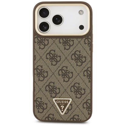 Husa MagSafe pentru Apple iPhone 17 Pro Max, Guess, 4G Triangle Logo with Big Strap, Maro