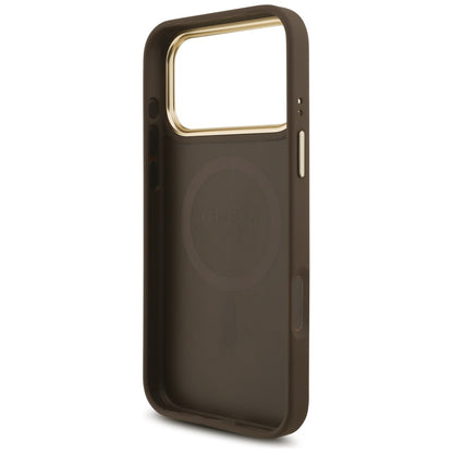 Husa MagSafe pentru Apple iPhone 17 Pro Max, Guess, 4G Triangle Logo with Big Strap, Maro