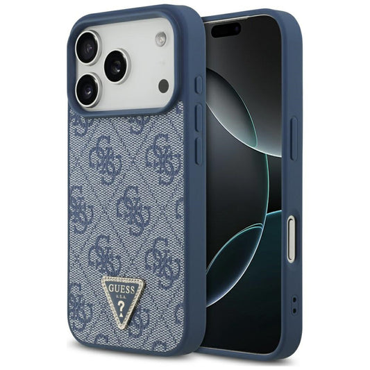 Husa MagSafe pentru Apple iPhone 17 Pro Max, Guess, 4G Triangle Strass, Albastra