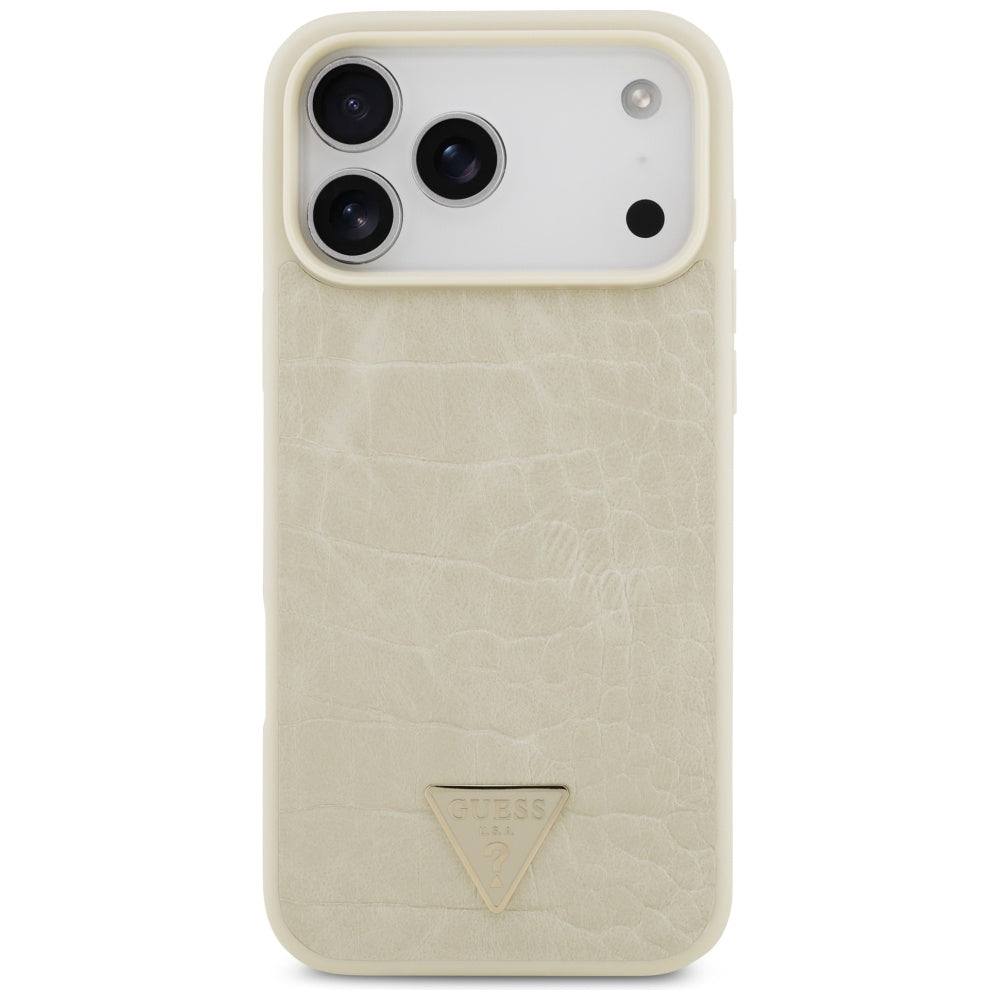 Husa MagSafe pentru Apple iPhone 17 Pro Max, Guess, Croco Triangle Logo, Aurie