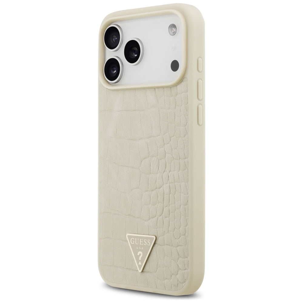 Husa MagSafe pentru Apple iPhone 17 Pro Max, Guess, Croco Triangle Logo, Aurie