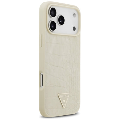 Husa MagSafe pentru Apple iPhone 17 Pro Max, Guess, Croco Triangle Logo, Aurie