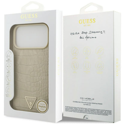 Husa MagSafe pentru Apple iPhone 17 Pro Max, Guess, Croco Triangle Logo, Aurie