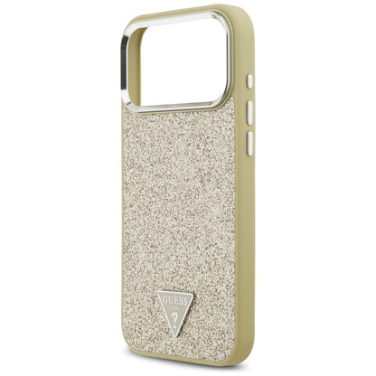 Husa MagSafe pentru Apple iPhone 17 Pro Max, Guess, Glitter Triangle Logo, Aurie