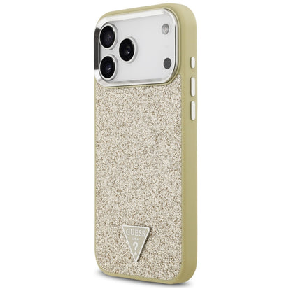 Husa MagSafe pentru Apple iPhone 17 Pro Max, Guess, Glitter Triangle Logo, Aurie