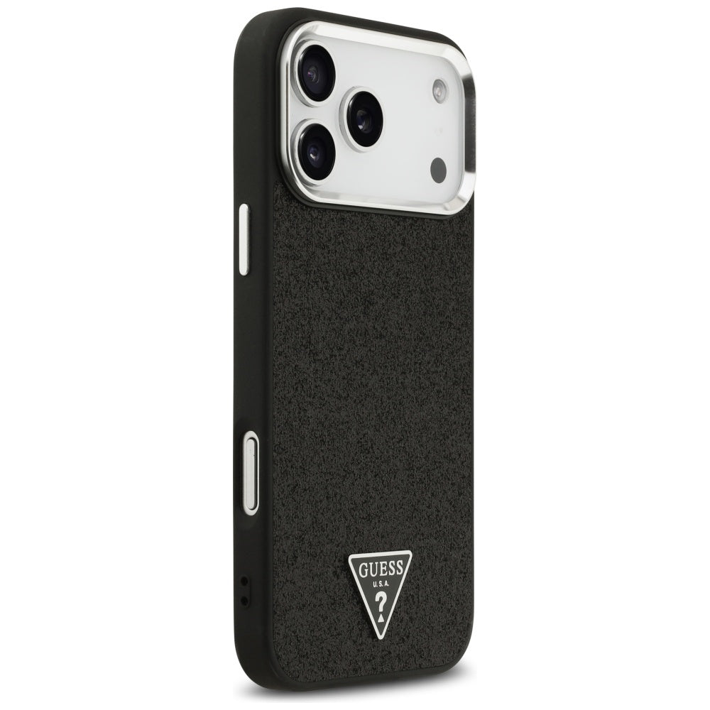 Husa MagSafe pentru Apple iPhone 17 Pro Max, Guess, Glitter Triangle Logo, Neagra