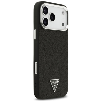 Husa MagSafe pentru Apple iPhone 17 Pro Max, Guess, Glitter Triangle Logo, Neagra