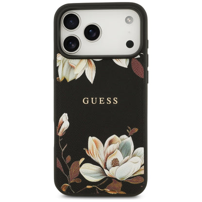 Husa MagSafe pentru Apple iPhone 17 Pro Max, Guess, Grained Flowers, Neagra