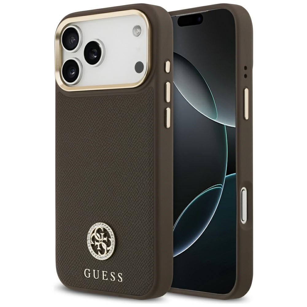 Husa MagSafe pentru Apple iPhone 17 Pro Max, Guess, Grained Strass Logo, Maro