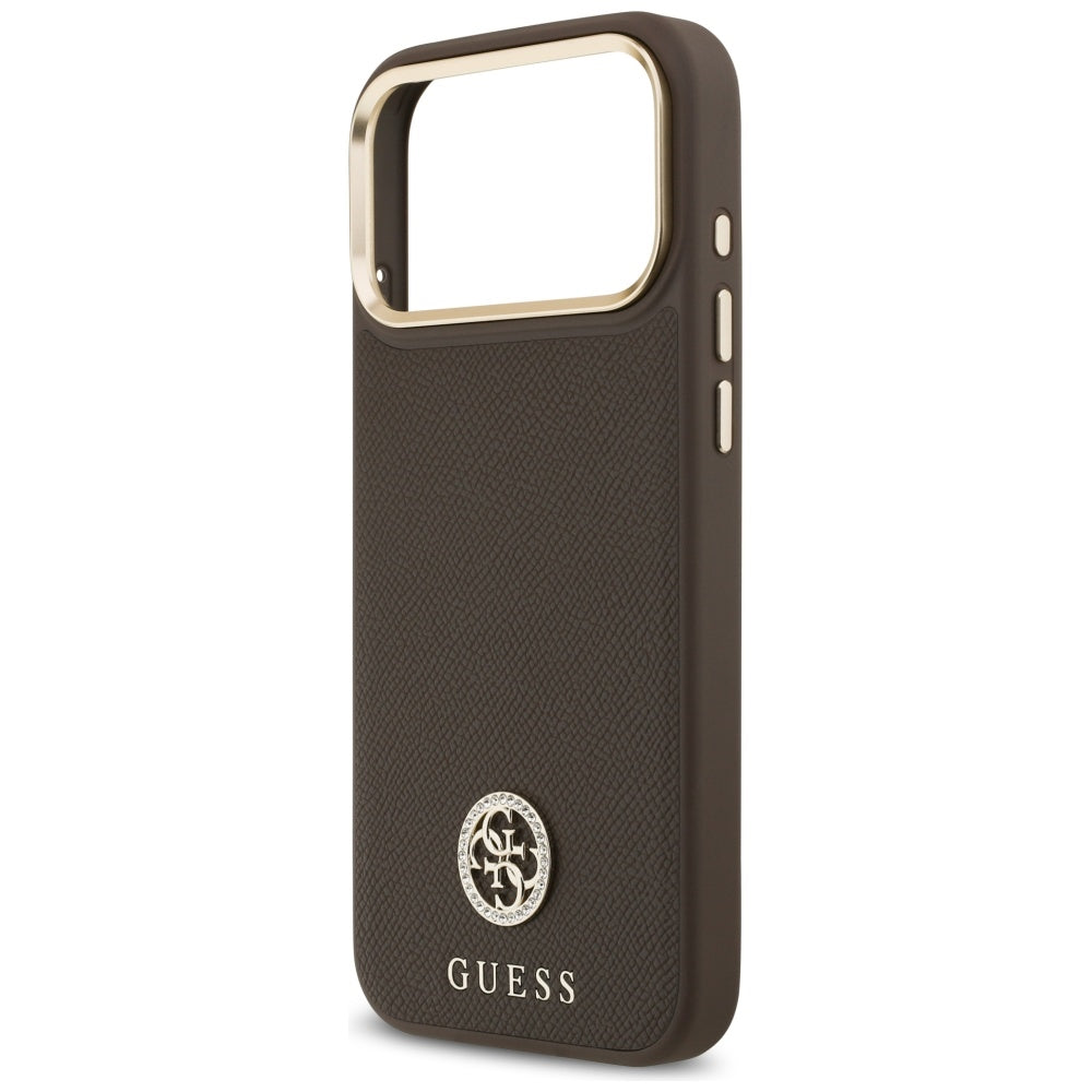 Husa MagSafe pentru Apple iPhone 17 Pro Max, Guess, Grained Strass Logo, Maro