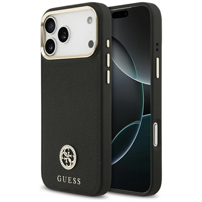 Husa MagSafe pentru Apple iPhone 17 Pro Max, Guess, Grained Strass Logo, Neagra