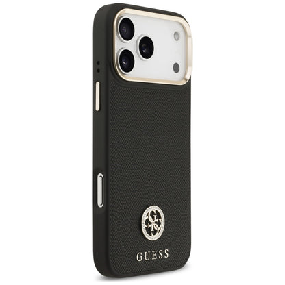 Husa MagSafe pentru Apple iPhone 17 Pro Max, Guess, Grained Strass Logo, Neagra
