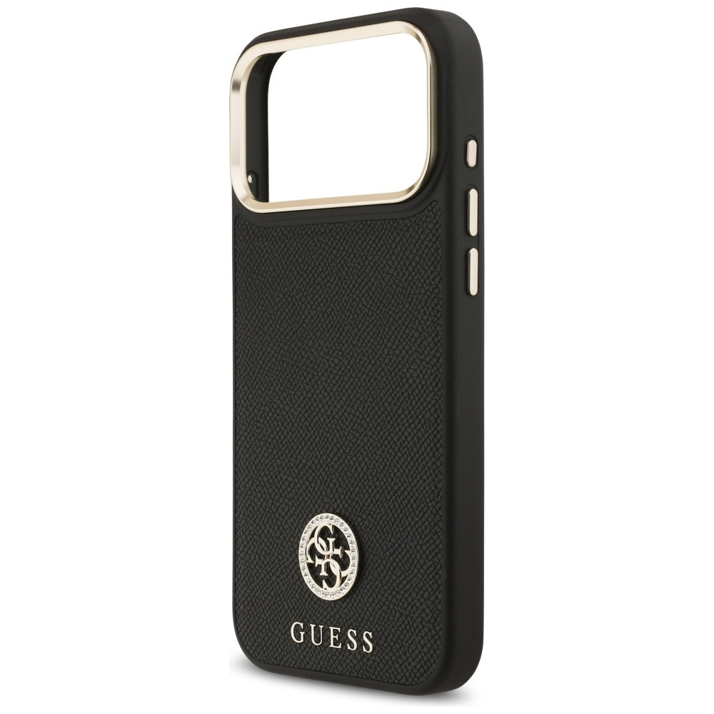 Husa MagSafe pentru Apple iPhone 17 Pro Max, Guess, Grained Strass Logo, Neagra