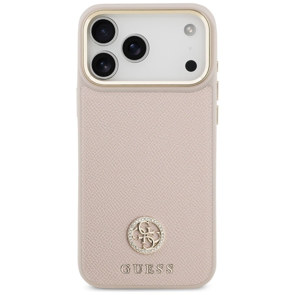 Husa MagSafe pentru Apple iPhone 17 Pro Max, Guess, Grained Strass Logo, Roz