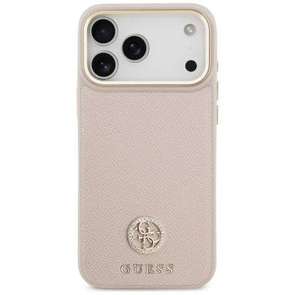 Husa MagSafe pentru Apple iPhone 17 Pro Max, Guess, Grained Strass Logo, Roz