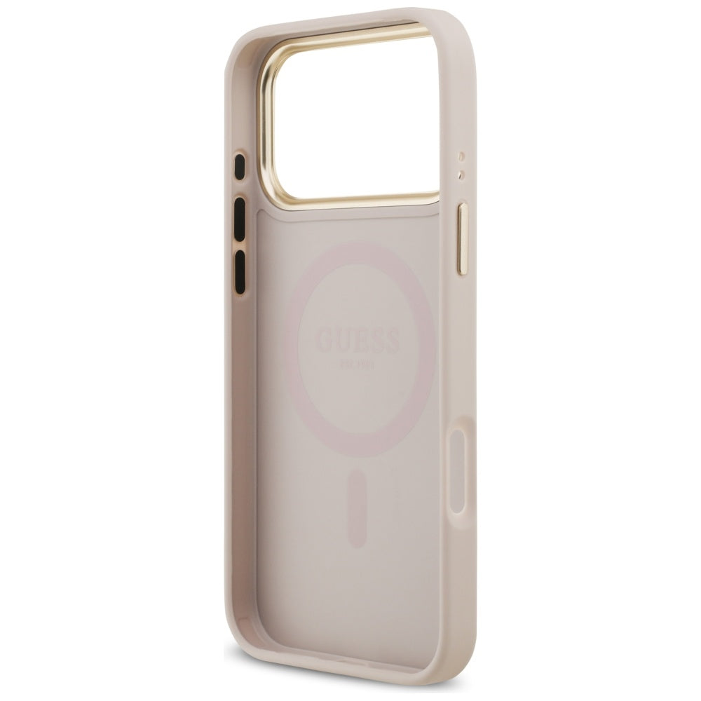Husa MagSafe pentru Apple iPhone 17 Pro Max, Guess, Grained Strass Logo, Roz