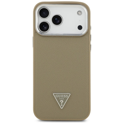 Husa MagSafe pentru Apple iPhone 17 Pro Max, Guess, Grained Triangle Logo, Maro