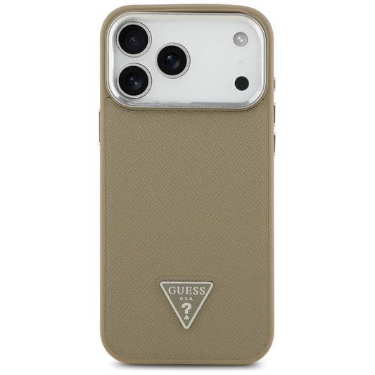 Husa MagSafe pentru Apple iPhone 17 Pro Max, Guess, Grained Triangle Logo, Maro