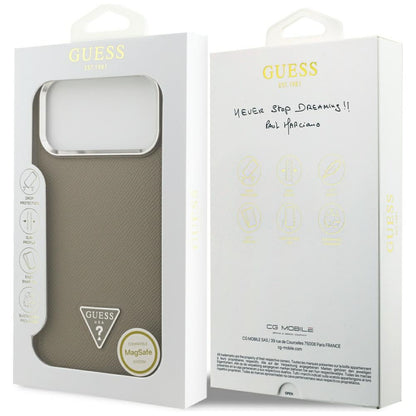 Husa MagSafe pentru Apple iPhone 17 Pro Max, Guess, Grained Triangle Logo, Maro