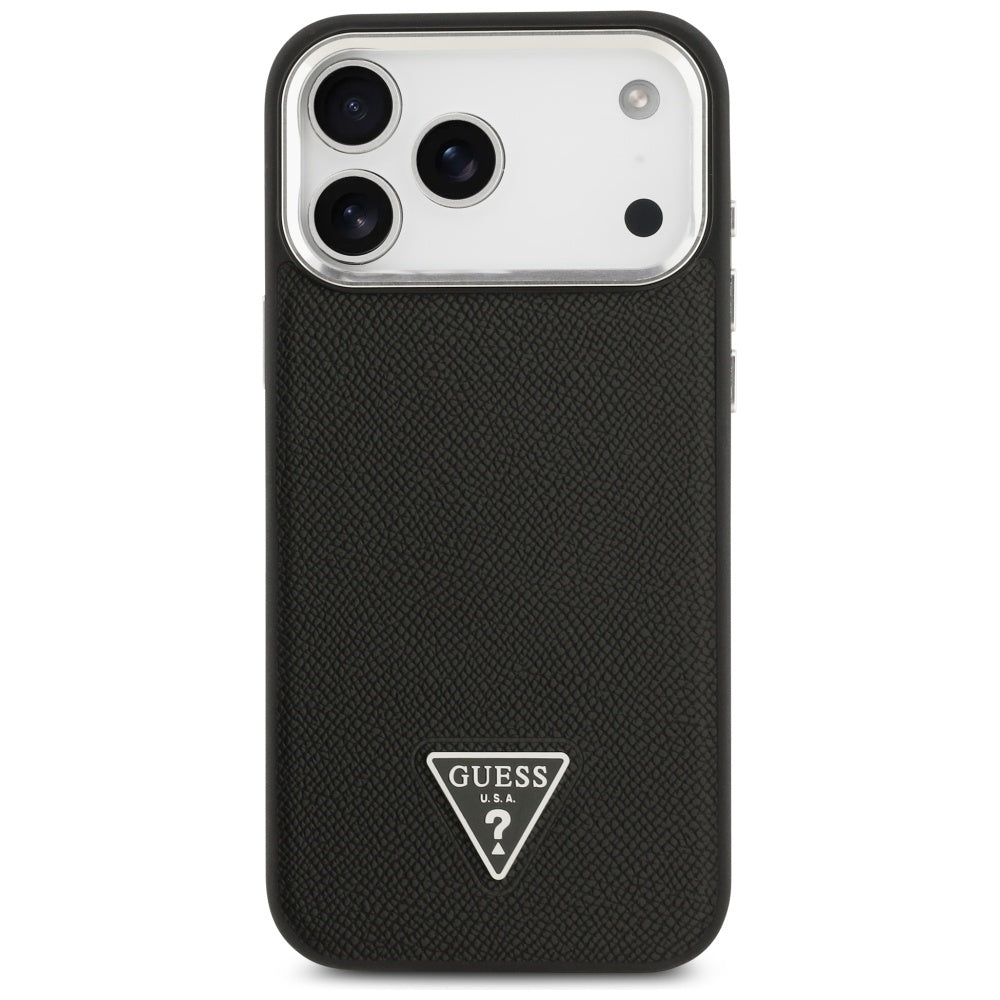Husa MagSafe pentru Apple iPhone 17 Pro Max, Guess, Grained Triangle Logo, Neagra