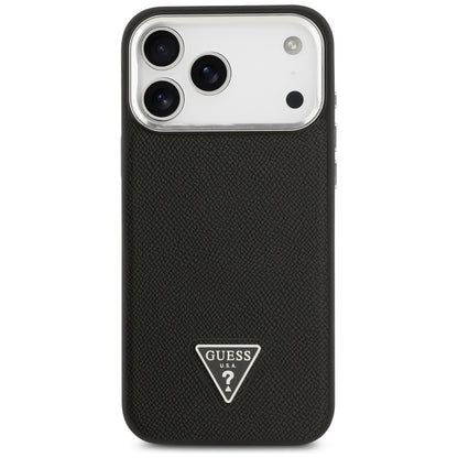 Husa MagSafe pentru Apple iPhone 17 Pro Max, Guess, Grained Triangle Logo, Neagra