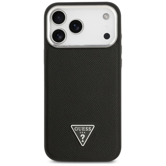 Husa MagSafe pentru Apple iPhone 17 Pro Max, Guess, Grained Triangle Logo, Neagra