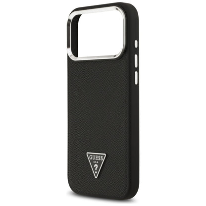 Husa MagSafe pentru Apple iPhone 17 Pro Max, Guess, Grained Triangle Logo, Neagra